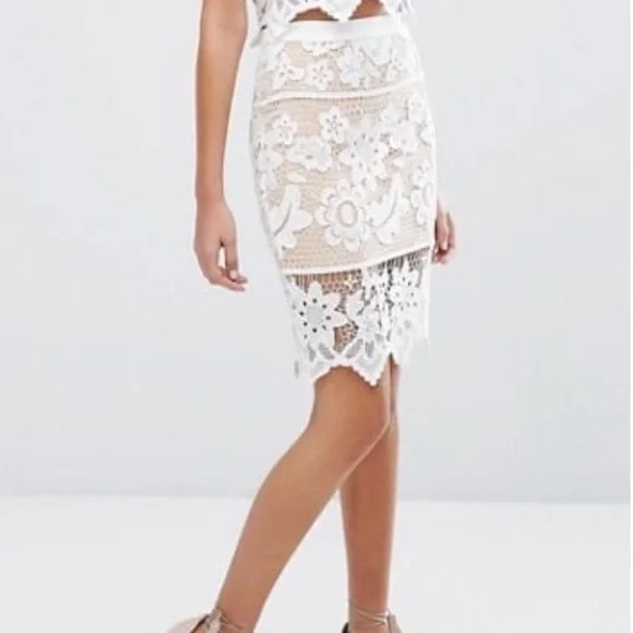 Endless Rose White Cream Sheer Lace Pencil Skirt - Picture 2 of 11